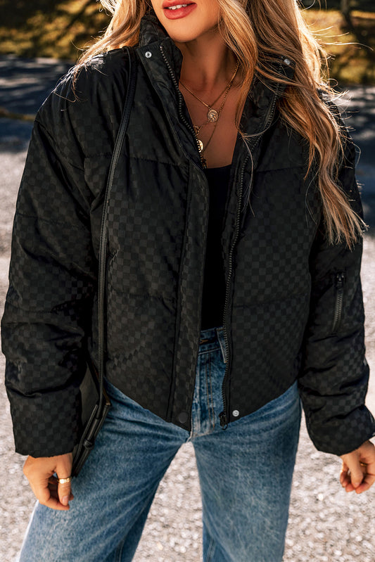 Black Checkered Puffer Jacket