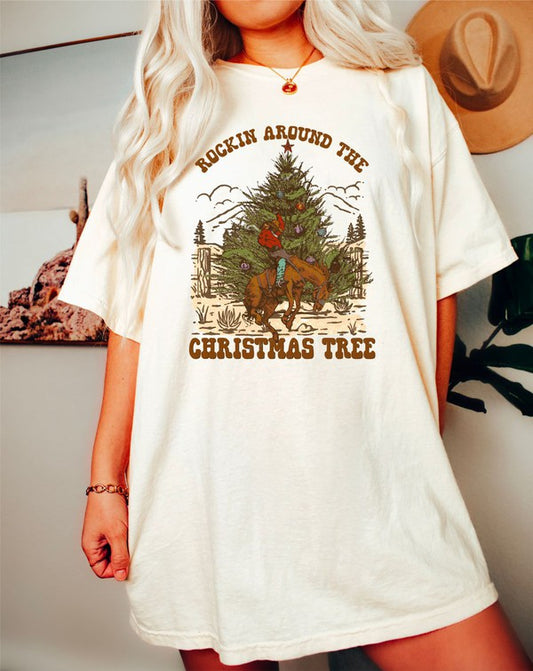 Cowboy Rockin Christmas Tree Short Sleeve Tee