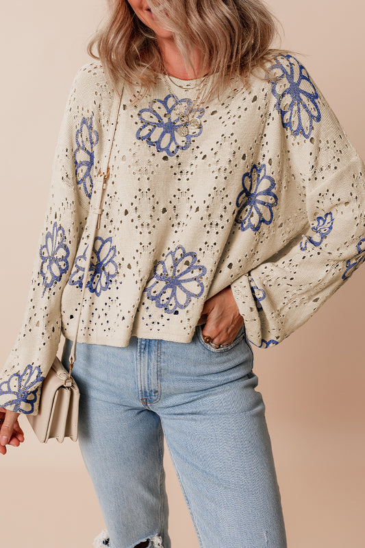 Blue Eyelet Sweater