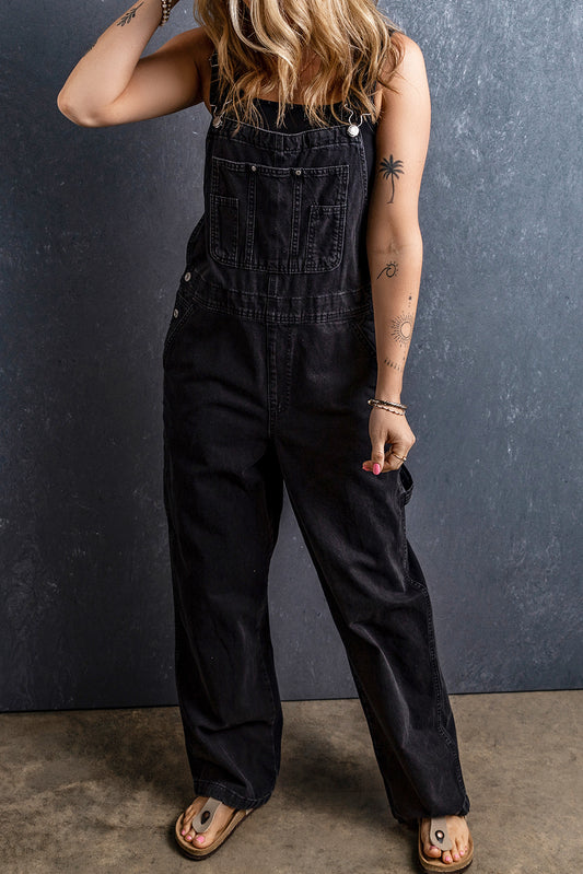 Black Buckle Denim Overalls