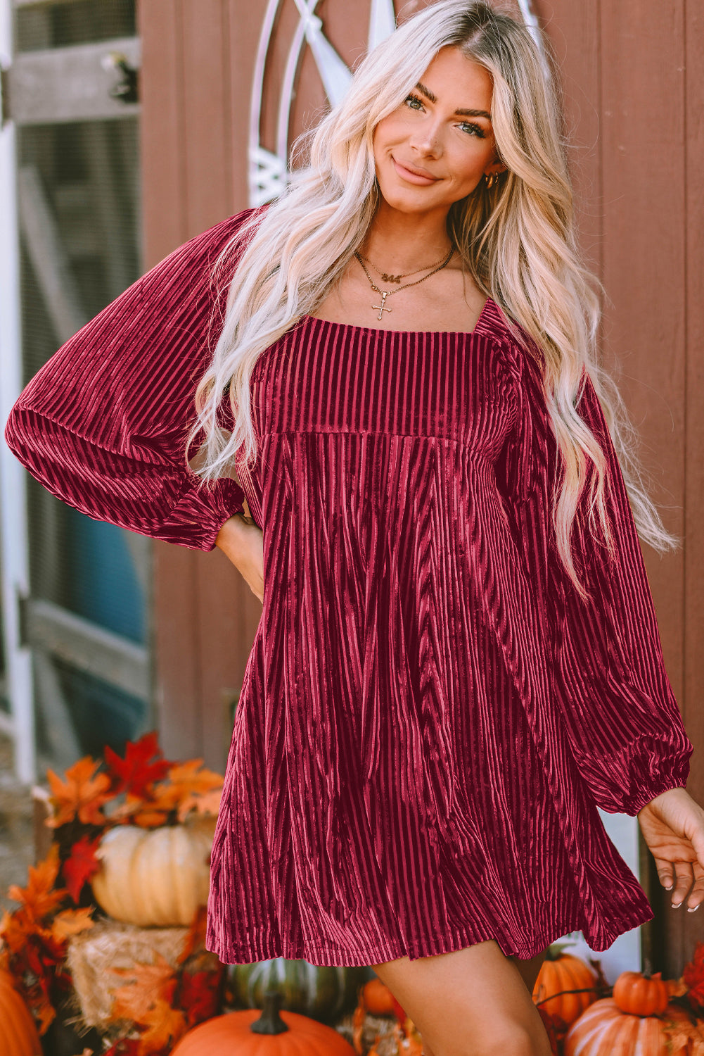 Red Velvet Babydoll Dress